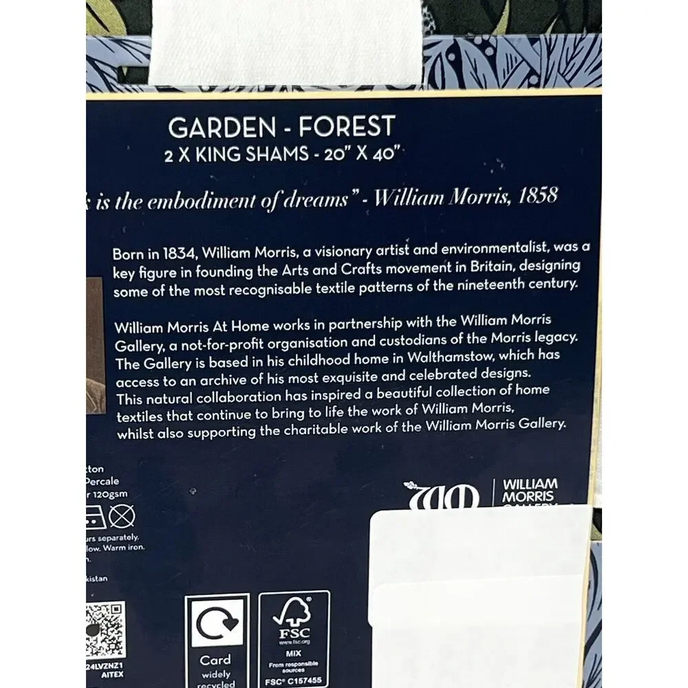 WILLIAM MORRIS GARDEN Forest KING Quilted Pillow Shams Set Pair Of 2